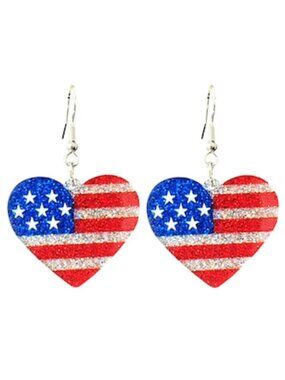 USA Patriotic 4th Of July Heart Flag Glitter Earrings Acrylic America 250 New